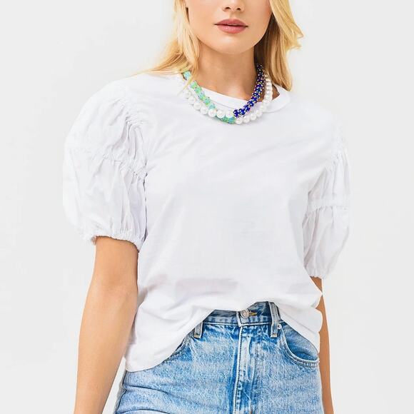 A.L.C. Kora Tee Exaggerated Puff Sleeve T-Shirt White Soft Jersey Size M - Picture 1 of 6